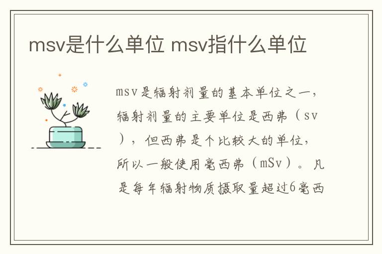 msv是什么单位 msv指什么单位